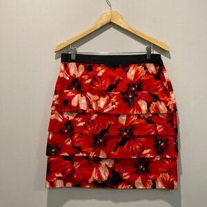 Larry Levine Red Floral Stretch Skirt size 8
